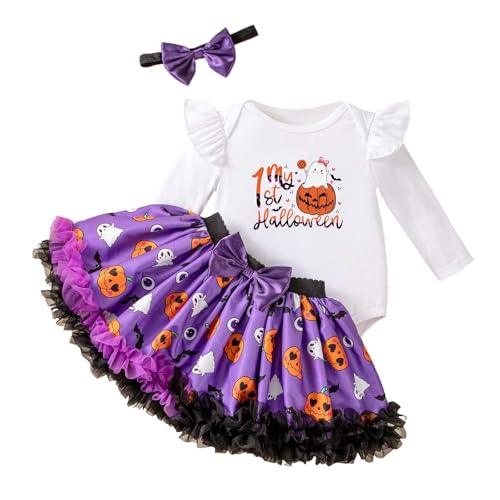 Halloween KostüM Weiß Mädchen Kostüm Set Niedlicher Druck Langarm Strampler mit Rock Haarschmuck Baby Outfit Partykleidung von Generic