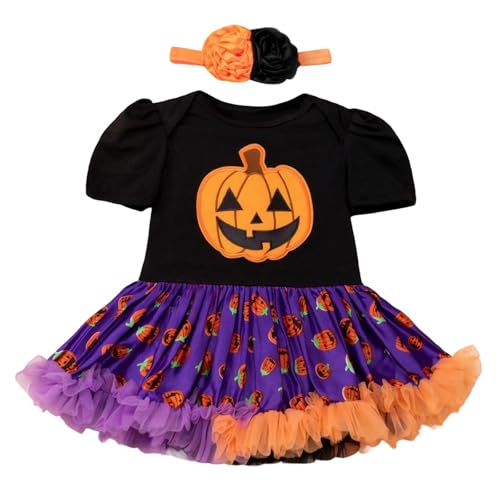 Halloween Kostuem 92 Halloween-Outfit für Mädchen Baby Overall mit Print Netzrock Partykleid-Set Kleinkinder Alltag Fest Kostüm von Generic