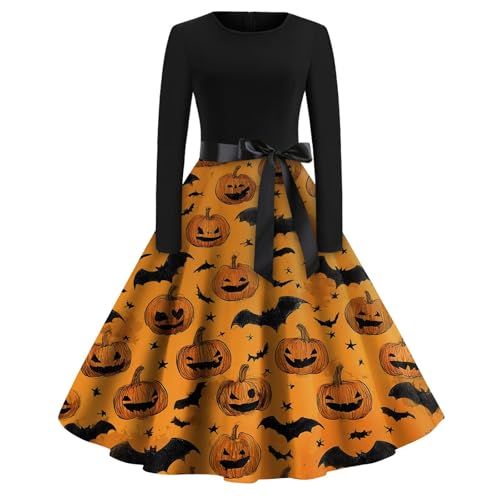 Halloween Kostüm Damen Atmungsaktiv Hochzeitsgast Cocktailkleid Renaissance Festlich Partykleid Vintage Einzigartig Kleid Generisch Luftige Halloween Swing Kleid Thematisch Retro(1-Saffron,XXL) von Generic
