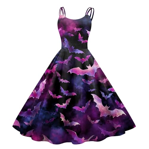 Halloween Kostüm Damen Große Größen Auffällig Tailliert Hexenkleid Luftige Fließend Cocktail Festlich Karneval Freizeitkleid Locker Einzigartig Kostüm Atmungsaktiv Generisch Kleid (2-Dunkel Violett,S) von Generic