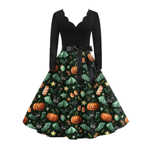 Halloween Kostüm Damen Große Größen Fließend Festlich Freizeitkleid Karneval Locker Kostüm Einzigartig Atmungsaktiv Kleid Generisch Elegant Kleidung Stilvoll Schicke Abendkleid (3-Grün,3XL) von Generic