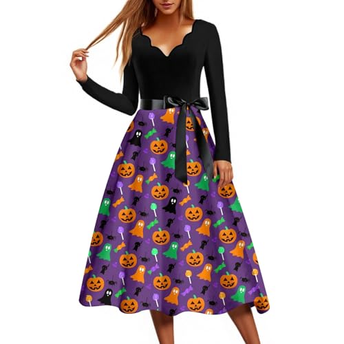 Halloween Kostüm Damen Große Größen Retro Lustige Blusenkleid Gerafft Gruselig Ballkleider Cosplay Zeitgemäß Abendkleider Thematisch Blutige Hexenkleider Prinzessin Auffällig (3-Hell Violett,XXL) von Generic