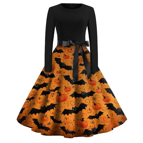 Halloween Kostüm Damen Gruselig Luftige Fließend Abendkleid Festlich Karneval Kostüme Locker Einzigartig Cocktailkleid Atmungsaktiv Generisch Outfits Elegant Stilvoll Blusenkleid (3-Orange,S) von Generic