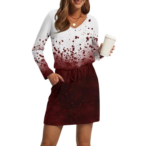 Halloween Kostüm Damen Gruselig Stilvoll Mystisch Hexenkleider Mittelalter Retro Kostüm Zeitgemäß Lustige Kostüme Tailliert Gruselig Cocktailkleid Thematisch Historisch Hexenkleid (1-Rot,XXL) von Generic