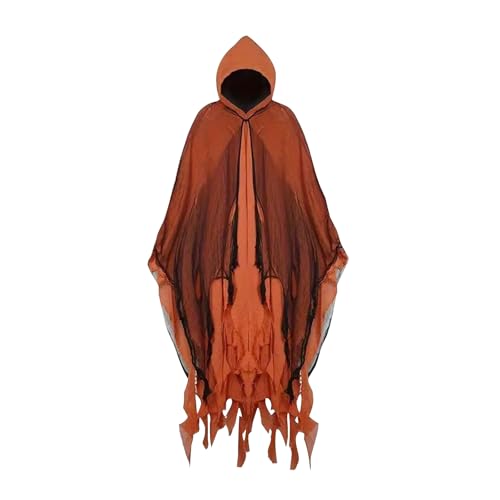 Halloween Kostüm Damen Gruseliger Umhang, Hexenmantel mit Kapuze, Elegant & Unheimlich für Halloween-Party, Cosplay, Karneval, Mittelalterliches Hexenkostüm (Safran) von Generic