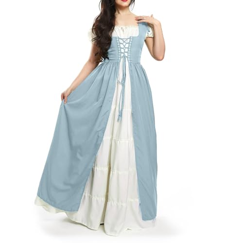 Halloween Kostüm Damen Halloween Kostüme Damen Skelett Kostüm Hexen Teufel Knast Kleid Weiß Halloween Kostüm Corsage Kürbis Onesie Horror Braut Zombie Angel Costume(Himmelblau,XXL) von Generic