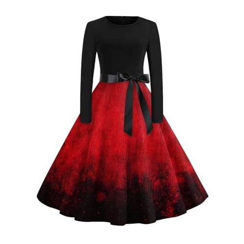 Halloween Kostüm Damen Mittelalter Blutige Hexenkleider Prinzessin Hochzeitsgast Cocktailkleid Fließend Generisch Hexenkleid Vintage Gothic Ballkleider Tailliert Luftige(2-Wein,XXL) von Generic