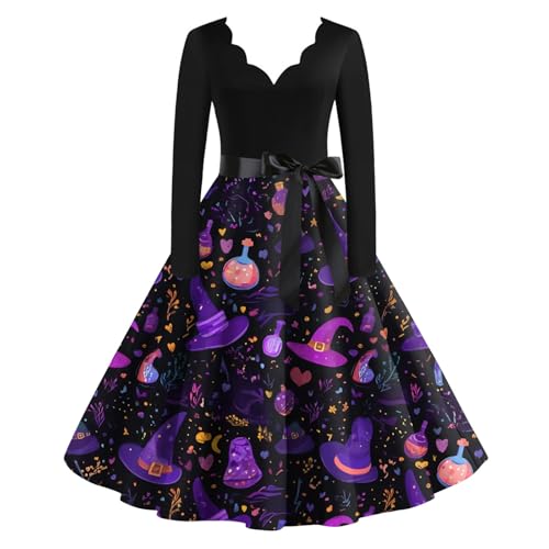 Halloween Kostüm Damen Renaissance Elegant Kleider Vintage Mittelalter Hexenkleider Mystisch Schicke Midikleid Fließend Locker Abendkleid Lässiges Gothic Hexenkleid Brautkleid(3-Violett,M) von Generic