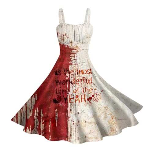 Halloween Kostüm Damen Retro Ärmellos Brautkleid Gruselig Blutige Maxikleid Horror Braut Elegant Abendkleid Renaissance Vintage Midikleid Mittelalter Karneval Freizeitkleid(1-Khaki,XL) von Generic