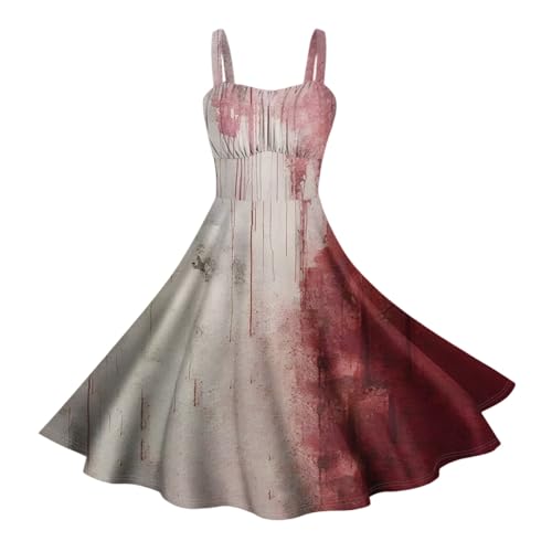 Halloween Kostüm Damen Retro Ärmellos Brautkleid Gruselig Blutige Maxikleid Horror Braut Elegant Abendkleid Renaissance Vintage Midikleid Mittelalter Karneval Freizeitkleid(1-Rosa,XL) von Generic