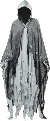 Halloween Kostüm Herren, Halloween Kostüm, 2025 Umhang Mit Kapuze Geist Cape Outfit Geist Kostüme Halloween-Kostüms Für Herren Damen Frauen Partner (Grau) von Generic