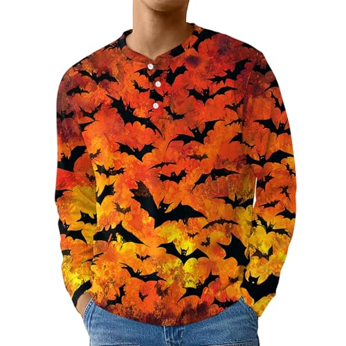 Halloween Kostüm Herren Gruselig Vintage Horrorfest Halloween Kostüm Horror Casual Halloweenkostüm Herbst Karneval Outfit Oversized Gruselige Kleidung Slim Fit Vampir Oberteil (1-Erdig Gelb,M) von Generic
