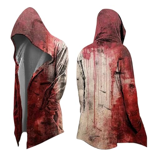 Halloween Kostüm Männer Mantel Herren Mit Kapuze Blutspritzer Muster Mittelalter Kleidung Entsetzen Blutig Bedruckt Jacke Cosplay Kostüme von Generic