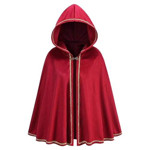 Halloween Kostüm Unisex,Halloween Umhang Erwachsene,Kapuzenumhang Kurz Samt Cape Halbumhang Renaissance Umhangjacke Gothic Capelet Cosplay Mittelalter Samtmantel Outfit Für Halloween Mottoparty Party von Generic