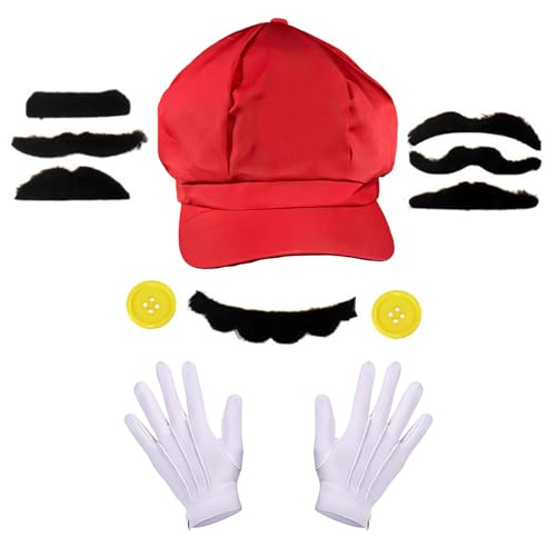 Halloween-Kostüme Zubehör für Erwachsene Männer und Frauen, lustiges Halloween-Paar- und Cosplay-Party-Zubehör-Set mit Hut, Schnurrbärten, Handschuhen und Knöpfen, Rot von Generic