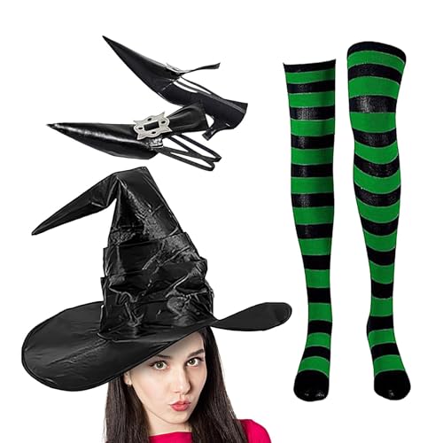 Halloween Kostüme für Frauen, Halloween Cosplay Set - Weichheit und Atmungsaktivität Dekoration von gespenstischen Zehe Hexenschuhe, gestreifte Kniestrümpfe Hexenhut-Set für die Halloween Kostüme für Frauen, Halloween Cosplay Set - Weichheit und Atmungsaktivität Dekoration von gespenstischen Zehe Hexenschuhe, gestreifte Kniestrümpfe Hexenhut-Set für die von Generic