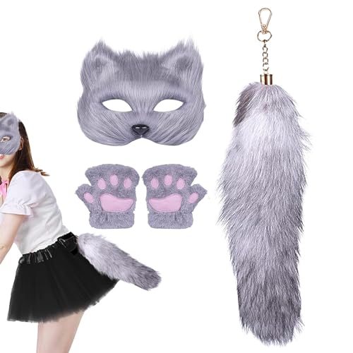 Halloween-Kostüme für Frauen, Pelzkostüme für | Halloween-Kostüm Fake Wolfsmaske – lustige Tierpfoten-Gesichtsbedeckung und -schwanz, gefälschtes Wolfs-Cosplay-Zubehör Halloween-Kostüme für Frauen, Pelzkostüme für | Halloween-Kostüm Fake Wolfsmaske – lustige Tierpfoten-Gesichtsbedeckung und -schwanz, gefälschtes Wolfs-Cosplay-Zubehör von Generic