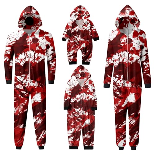Halloween-Kostümset Halloween Parent Child Outfit Blood Print Hooded Zipper Home Jumpsuit(Kinder,#105,3 Jahre alt) von Generic