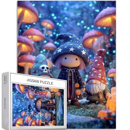 Halloween Little Witch Puzzle für Erwachsene, Cartoon-Kürbis-Gartenzwerg, Kunst, Puzzle, bunt, DIY-Puzzle, Heimdekoration, Geschenke, Familienpuzzle, perfekt für Spielabende, 50 x 70 cm, 1000 Teile von Generic