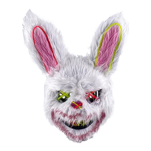 Halloween Maske Horror Hasenmaske, Gruselige Halloween Maske für Erwachsene, Lustige Bunny Maske für Halloween Kostüm Karnevalsparty Cosplay Maskerade, Blutige Kaninchen Maske (Rosa) von Generic