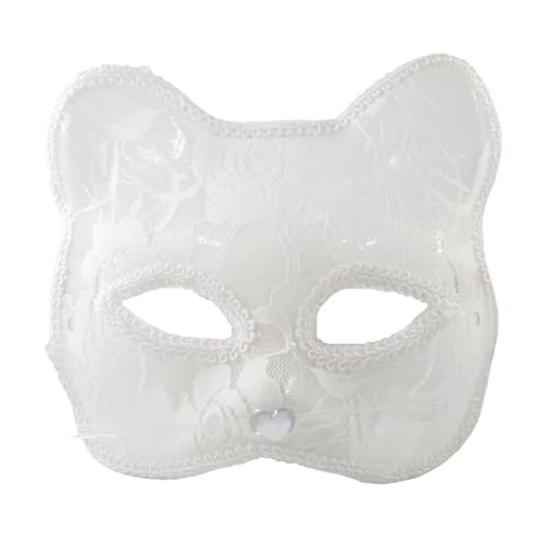 Halloween Maske Horror - Spitze Katze Maske,Halbmaske，Gruselige Masken für Erwachsene Kinder, Mottoparty, Halloween, Cosplay,Maskerade,Therian (White, 16x15x5cm) von Generic