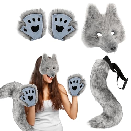 Halloween Maske Niedlich - Fuchs Maske Set,Lustige Kostüme mit Fuchsschwanz, Partykleidung für Erwachsene Kinder, Mottoparty, Halloween, Cosplay,Maskerade (A, 27x25cm) von Generic