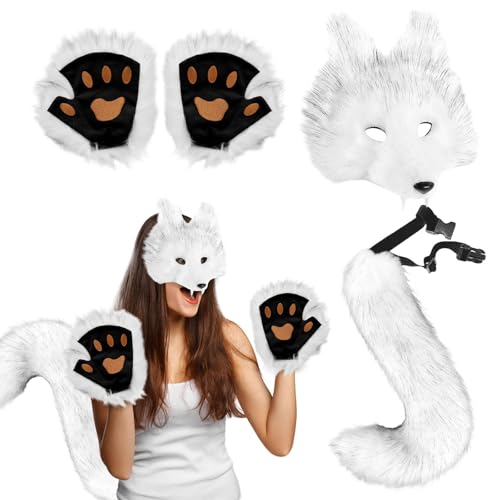 Halloween Maske Niedlich - Fuchs Maske Set,Lustige Kostüme mit Fuchsschwanz, Partykleidung für Erwachsene Kinder, Mottoparty, Halloween, Cosplay,Maskerade (B, 27x25cm) von Generic