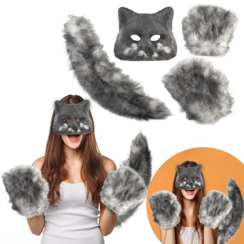 Halloween Maske Niedlich - Fuchs Maske Set,mit Fuchsschwanz, Partykleidung für Erwachsene Kinder, Mottoparty, Halloween, Cosplay,Maskerade (B, 20x20cm) von Generic