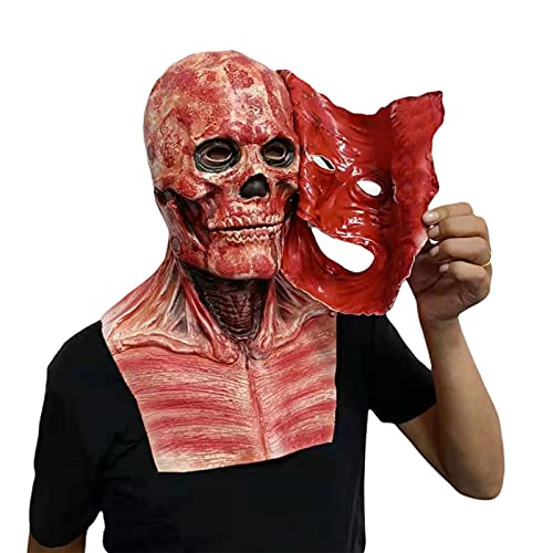 Halloween Maske Totenkopf Maske,Gruselige Vollkopf 3D Skelett Masken,Biochemische Skelettmaske mit Beweglichem Kiefer,Realistische Halloween Totenkopfmaske für Cosplay Party (Rot) von Generic