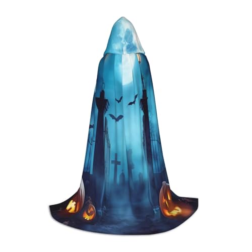 Halloween-Nacht Kostüm Kinder Alter Friedhof Kapuzenumhang Kostüm Umhang mit Kapuze für Junge Mädchen Halloween Karneval Party, Blau von Generic