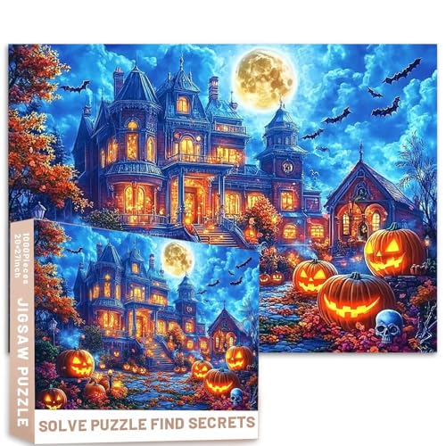 Halloween Night Pumpkin Mansion Puzzle, 1000 Teile, gruseliges Kunstwerk, 68 x 50 cm, abstrakte Herausforderung, bunte DIY-Puzzles für Heimdekoration, Geschenke, Familienpuzzle, perfekt für Halloween Night Pumpkin Mansion Puzzle, 1000 Teile, gruseliges Kunstwerk, 68 x 50 cm, abstrakte Herausforderung, bunte DIY-Puzzles für Heimdekoration, Geschenke, Familienpuzzle, perfekt für von Generic