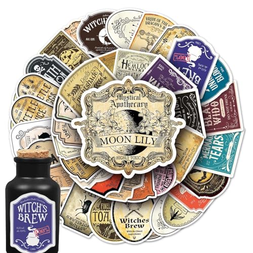 Halloween Potion Labels - 50pcs Wasserdichte Verzauberte Flaschenaufkleber, Vintage Hexenabziehbilder | Gothic Jar Dekorationen, Okkulte Zauber-Tags, Gruseliger Laptop Und Skateboard-Ornament, Horror- Halloween Potion Labels - 50pcs Wasserdichte Verzauberte Flaschenaufkleber, Vintage Hexenabziehbilder | Gothic Jar Dekorationen, Okkulte Zauber-Tags, Gruseliger Laptop Und Skateboard-Ornament, Horror- von Generic
