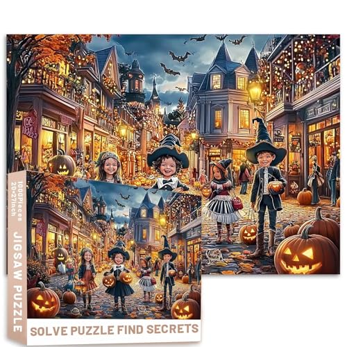 Halloween-Puzzle, 1000 Teile, 68,6 x 50,8 cm, Kostüm-Mengen, Herbstspaß, bunte DIY-Puzzles für Heimdekoration, Geschenke, Familienpuzzle, perfekt für Spieleabende von Generic
