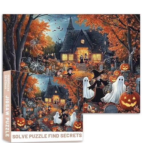 Halloween-Puzzle, 1000 Teile, Kerzen, Spukhaus, 68,6 x 50,8 cm, Kunst-Herausforderung, bunte DIY-Puzzles für Heimdekoration, Geschenke, Familienpuzzle, perfekt für Spieleabende von Generic