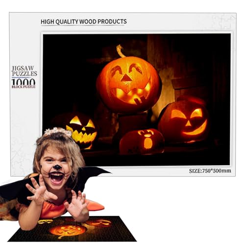Halloween-Puzzle, Holzpuzzle, Halloween-Puzzle – herausforderndes Holzpuzzle mit Kürbislaternenmuster, Herbstpuzzle für Heimdekoration, Farbpuzzle von Generic