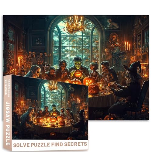 Halloween-Puzzle, Kürbisschnitzerei, 1000 Teile, 68,6 x 50,8 cm, gruseliges Kostüm, Party, Erwachsene, herausforderndes Puzzle, buntes DIY-Puzzle für Heimdekoration, Geschenke, Familienpuzzle, perfekt Halloween-Puzzle, Kürbisschnitzerei, 1000 Teile, 68,6 x 50,8 cm, gruseliges Kostüm, Party, Erwachsene, herausforderndes Puzzle, buntes DIY-Puzzle für Heimdekoration, Geschenke, Familienpuzzle, perfekt von Generic