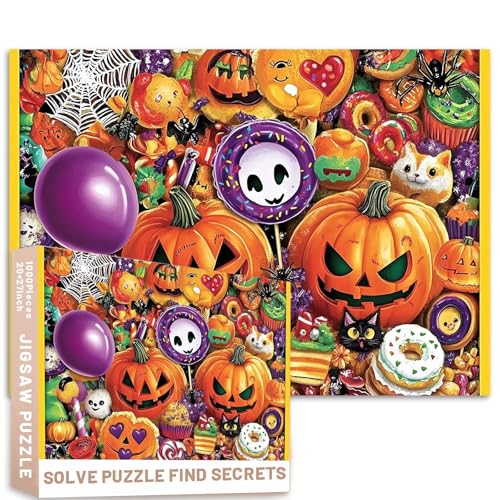 Halloween-Puzzle, Süßigkeiten-Collage, 1000 Teile, Donuts, Cupcakes, Luftballons, 68,6 x 50,8 cm, sehr detaillierte Farbexplosion von Generic