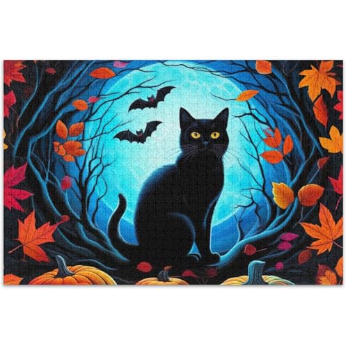 Halloween-Puzzle, schwarze Katze, Kürbisse, 500 Teile, für Erwachsene, Familie, Puzzle-Liebhaber, Geschenke, schwieriges großes Puzzle, Tier-Kunstdruck, 50 x 37 cm von Generic