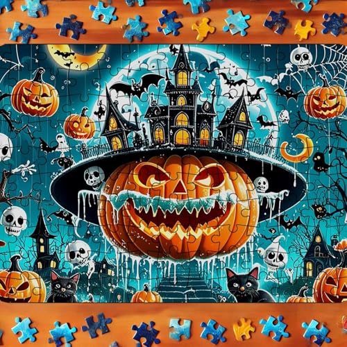 Halloween-Puzzle-Spielzeug für Kinder und Erwachsene, pädagogisches Papierpuzzle, Indoor-Aktivität für Kinder ab 7 Jahren KzW816 (Sky Blue, 30x21cm) von Generic