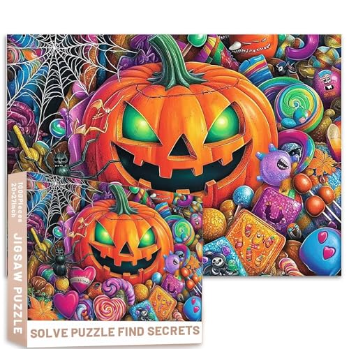 Halloween-Puzzle mit Süßigkeiten-Thema, 1000 Teile, Kürbis-Spinnennetze, 68,6 x 50,8 cm, Cartoon-Stil, hyperrealistisch, bunt, DIY-Puzzles für Heimdekoration, Geschenke, Familienpuzzle, perfekt für Halloween-Puzzle mit Süßigkeiten-Thema, 1000 Teile, Kürbis-Spinnennetze, 68,6 x 50,8 cm, Cartoon-Stil, hyperrealistisch, bunt, DIY-Puzzles für Heimdekoration, Geschenke, Familienpuzzle, perfekt für von Generic