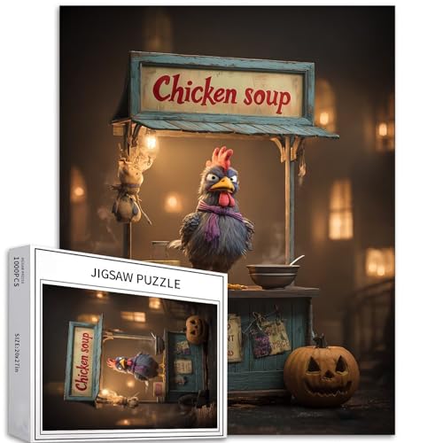 Halloween-Puzzles mit Hühner-Suppenständer, 1000-teiliges Puzzle für Erwachsene, Cartoon, lustiger Stil, Kunst-Puzzle, bunte DIY-Puzzles für Heimdekoration, Geschenke, Familienpuzzle, perfekt für Halloween-Puzzles mit Hühner-Suppenständer, 1000-teiliges Puzzle für Erwachsene, Cartoon, lustiger Stil, Kunst-Puzzle, bunte DIY-Puzzles für Heimdekoration, Geschenke, Familienpuzzle, perfekt für von Generic