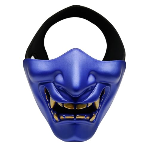 Halloween Scary Oni Masken Halbmaske Samurai Maske Teufel Dämon Kabuki Mask Plastik Japanisch Prajna Hannya Gruselig Masks Blau Kostüme Halloween Erwachsene Kinder Hallowenn Costum von Generic