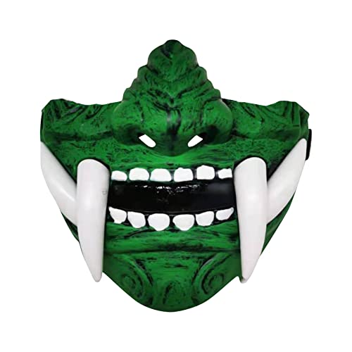 Halloween Scary Oni Masken Halbmaske Samurai Maske Teufel Dämon Kabuki Mask Plastik Japanisch Prajna Hannya Gruselig Masks Horror Grün Halloween Kostüm Maske Erwachsene Kinder Hallowenn Costumes von Generic