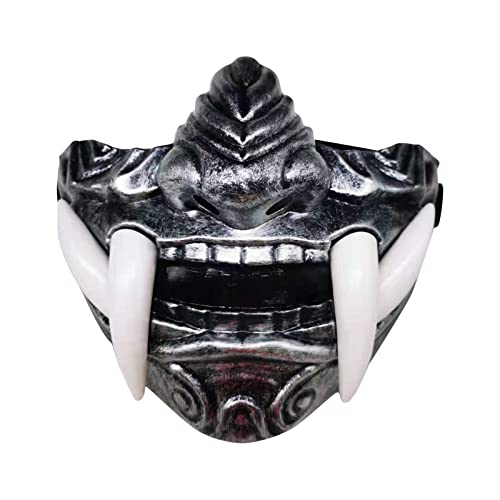 Halloween Scary Oni Masken Halbmaske Samurai Maske Teufel Dämon Kabuki Mask Plastik Japanisch Prajna Hannya Gruselig Masks Horror Silber Mask Halloween Erwachsene Kinder Haloween Costumes von Generic