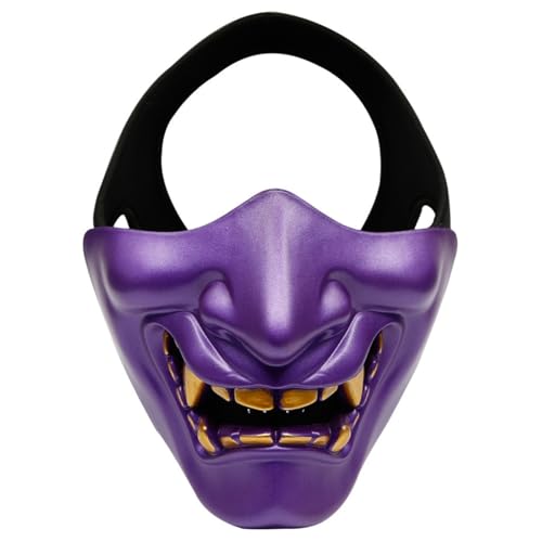 Halloween Scary Oni Masken Halbmaske Samurai Maske Teufel Dämon Kabuki Mask Plastik Japanisch Prajna Hannya Gruselig Masks Lila Halloween Masken Erwachsene Kinder Hallowen Costumes von Generic
