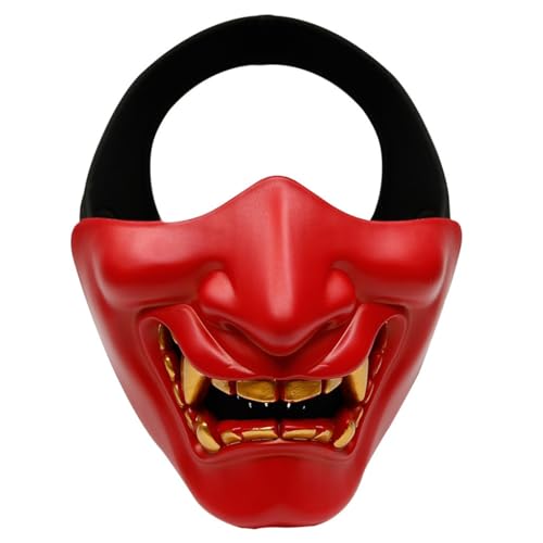 Halloween Scary Oni Masken Halbmaske Samurai Maske Teufel Dämon Kabuki Mask Plastik Japanisch Prajna Hannya Gruselig Masks Rot Halloweenmask Erwachsene Kinder Hallowenn Costum von Generic