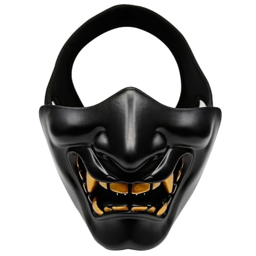 Halloween Scary Oni Masken Halbmaske Samurai Maske Teufel Dämon Kabuki Mask Plastik Japanisch Prajna Hannya Gruselig Masks Schwarz Haloween Masks Erwachsene Kinder Hallowenn Costume von Generic