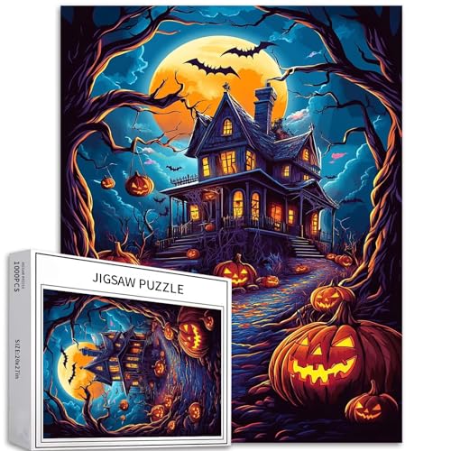 Halloween-Spukhaus-Puzzle, 1000-teiliges Puzzle für Erwachsene, alte Autobahn-Szene, Kunst-Puzzle, herausfordernde Familienaktivitäten, buntes DIY-Bastelpuzzle für Heimdekoration, Geschenke, 50,8 x Halloween-Spukhaus-Puzzle, 1000-teiliges Puzzle für Erwachsene, alte Autobahn-Szene, Kunst-Puzzle, herausfordernde Familienaktivitäten, buntes DIY-Bastelpuzzle für Heimdekoration, Geschenke, 50,8 x von Generic