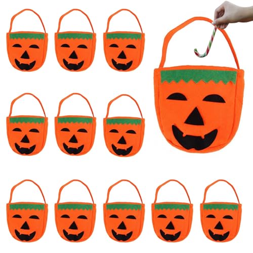 Halloween-Süßigkeitstüten – 12 Stück Trick or Treat Süßigkeitentüten mit Griff, Süßigkeitenhalter aus Vliesstoff | Halloween-Leckerli-Tüten, Halloween-Partygeschenke von Generic