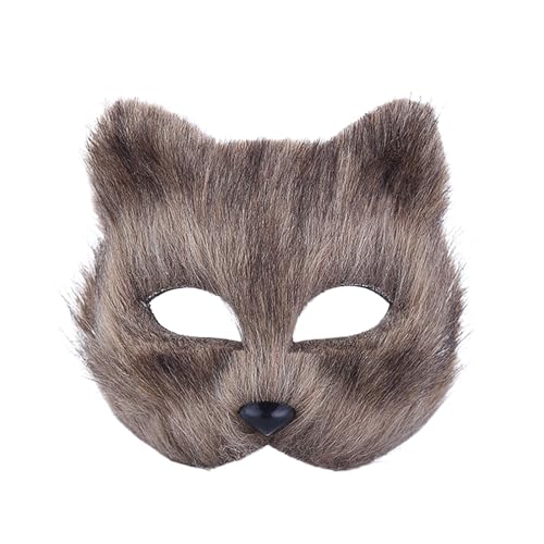 Halloween Tier Fuchs Wolf Therian Maske, Horror Plüsch Kreativität Halbgesicht Katzenmaske für Halloween Maskerade Monster Cosplay Kostüm (Braun) von Generic